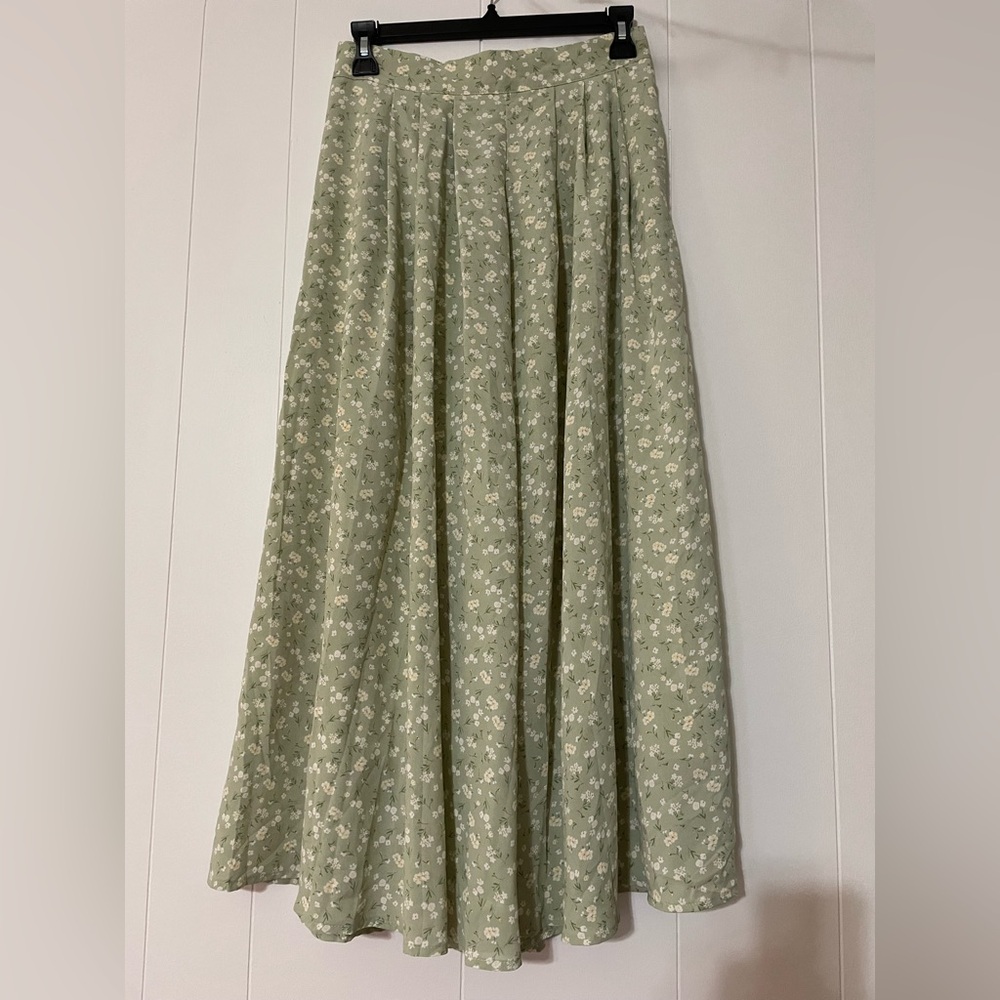 Green Floral Maxi Skirt